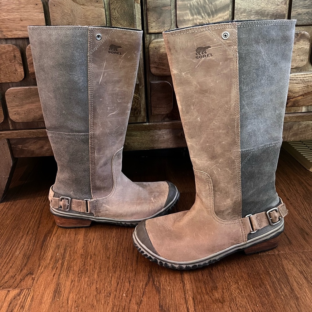 SOREL Tan Distressed Leather Suede Waterproof Tall Slim Boot Size 8